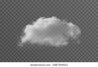 Vector realistic cloud, smoke or fog on isolated transparent background. Cloud png. Cloud, smoke, fog png.