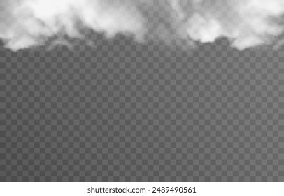 Vector realistic cloud, smoke or fog on isolated transparent background. Cloud png. Cloud, smoke, fog png.