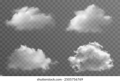 Vector realistic cloud, smoke or fog on isolated transparent background. Cloud png. Cloud, smoke, fog png.