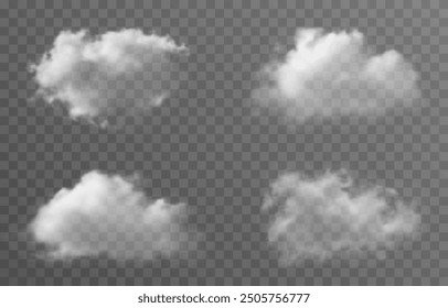 Vector realistic cloud, smoke or fog on isolated transparent background. Cloud png. Cloud, smoke, fog png.