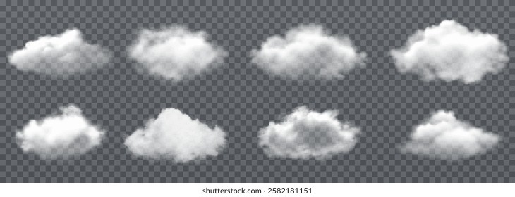 Vector realistic cloud, smoke or fog on isolated transparent background. Cloud png. Smoke png