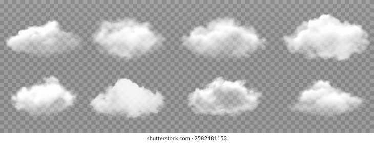 Vector realistic cloud, smoke or fog on isolated transparent background. Cloud png. Smoke png