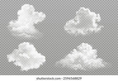 Vector realistic cloud, smoke or fog on isolated transparent background. Cloud png. Smoke png