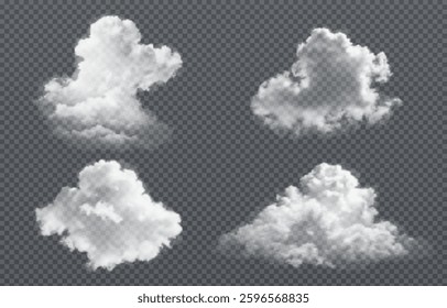 Vector realistic cloud, smoke or fog on isolated transparent background. Cloud png. Smoke png