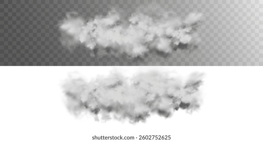 Vector realistic cloud, smoke or fog on isolated transparent background. Cloud png. Cloud, smoke, fog png