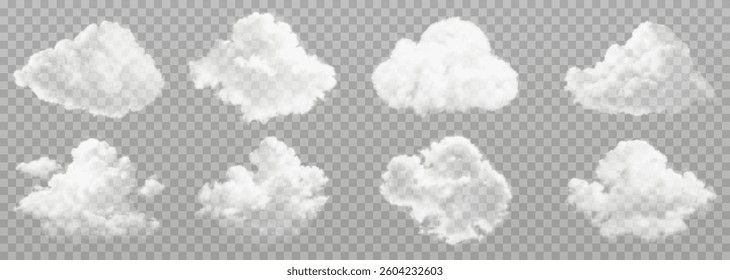 Vector realistic cloud, smoke or fog on isolated transparent background. Cloud png. Smoke png