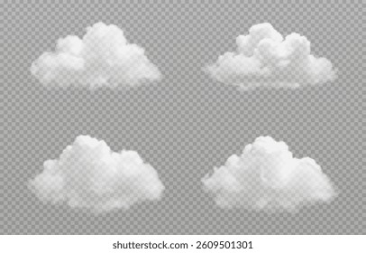 Vector realistic cloud, smoke or fog on isolated transparent background. Cloud png. Smoke png