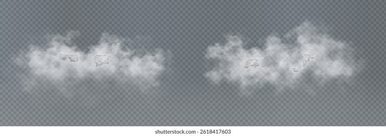 Vector realistic cloud, smoke or fog on isolated transparent background.