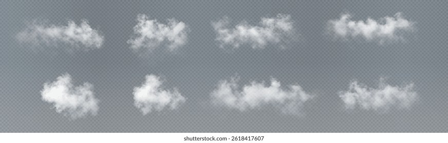 Vector realistic cloud, smoke or fog on isolated transparent background.