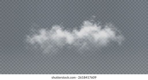 Vector realistic cloud, smoke or fog on isolated transparent background.