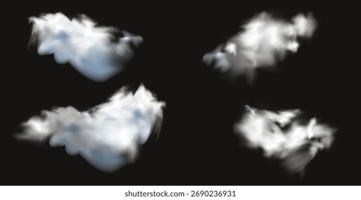 Vector nube realista, humo o niebla sobre fondo transparente aislado. Nube, humo, niebla.