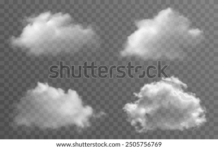 Vector realistic cloud, smoke or fog on isolated transparent background. Cloud png. Cloud, smoke, fog png.