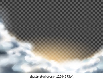 Vector realistic clouds with glowing from sun