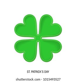 Vector realistic clover made of fabric and threaded. The concept for St. Patrick's Day.