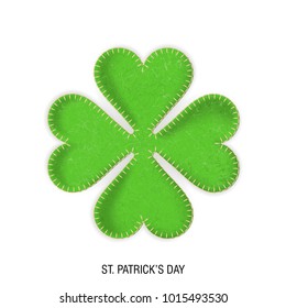 Vector realistic clover made of plush fabric and threaded. The concept for St. Patrick's Day.