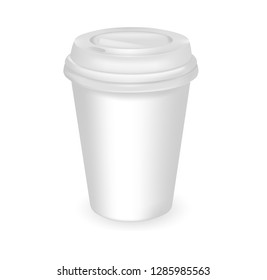 Vector realistic coffee container with a lid. cap for drinks, desserts and yogurt. 3D mockup. EPS10.