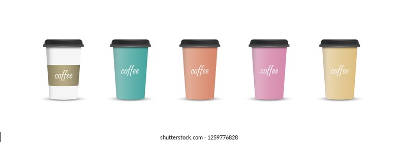 Vector realistic coffee cup set isolated. White background