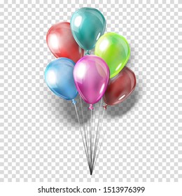 Vector realistic collection of balloons on transparent background. Party decoration for festival, birthday, anniversary, baby shower or celebration.