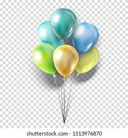 Vector realistic collection of balloons on transparent background. Party decoration for festival, birthday, anniversary, baby shower or celebration.