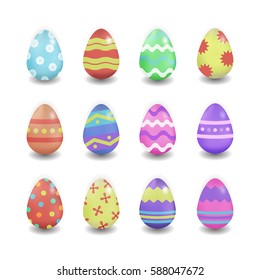 Vector realistic collection with Easter eggs for decoration on the white background. Concept of Happy Easter.