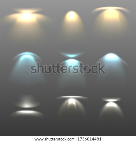 Vector realistic collection of light spotlights.