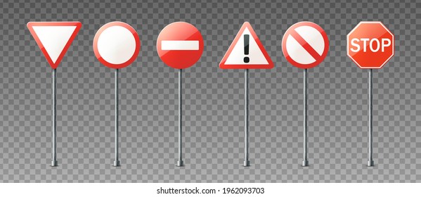 Vector realistic collection of warning and information road signs.