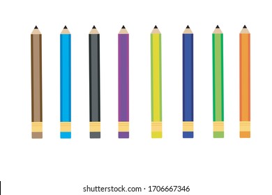 Vector realistic color full  wooden pencil with rubber eraser.  school instrument, creativity, idea, education and design symbol. Isolated illustration, white background.
