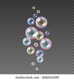 Vector realistic color transparent glass balls or soap bubbles with reflect.
