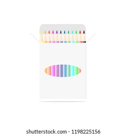 Vector realistic colored pencils icon packaging in a box