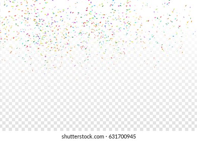Vector realistic colorful confetti on the transparent background. Concept of happy birthday, party and holidays.