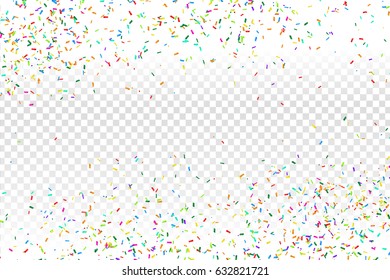 Vector realistic colorful confetti on the transparent background. Concept of happy birthday, party and holidays.