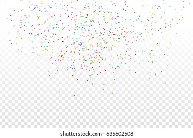 Vector realistic colorful confetti on the transparent background. Concept of happy birthday, party and holidays.