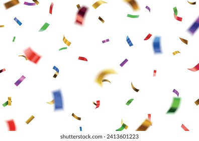 Vector realistic colorful flying confetti streamers, celebration, party, decorative background