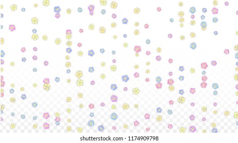 Vector Realistic Colorful Petals Falling on Transparent Background.  Spring Romantic Flowers Illustration. Flying Petals. Sakura Spa Design.  Blossom Confetti. Design Elements for  8 March Card.