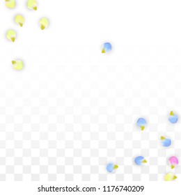 Vector Realistic Colorful Petals Falling on Transparent Background.  Spring Romantic Flowers Illustration. Flying Petals. Sakura Spa Design.  Blossom Confetti. Design Elements for  Poster Design. 