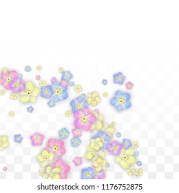 Vector Realistic Colorful Petals Falling on Transparent Background.  Spring Romantic Flowers Illustration. Flying Petals. Sakura Spa Design.  Blossom Confetti. Design Elements for  St. Valentine Day.