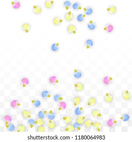 Vector Realistic Colorful Petals Falling on Transparent Background.  Spring Romantic Flowers Illustration. Flying Petals. Sakura Spa Design.  Blossom Confetti. Design Elements for  8 March Card.