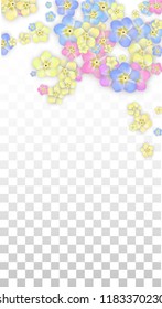 Vector Realistic Colorful Petals Falling on Transparent Background.  Spring Romantic Flowers Illustration. Flying Petals. Sakura Spa Design.  Blossom Confetti. Design Elements for  Wedding Decoration.