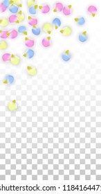 Vector Realistic Colorful Petals Falling on Transparent Background.  Spring Romantic Flowers Illustration. Flying Petals. Sakura Spa Design.  Blossom Confetti. Design Elements for  Mother's Day.
