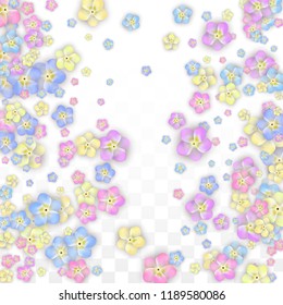 Vector Realistic Colorful Petals Falling on Transparent Background.  Spring Romantic Flowers Illustration. Flying Petals. Sakura Spa Design.  Blossom Confetti. Design Elements for  St. Valentine Day.