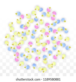 Vector Realistic Colorful Petals Falling on Transparent Background.  Spring Romantic Flowers Illustration. Flying Petals. Sakura Spa Design.  Blossom Confetti. Design Elements for  St. Valentine Day.