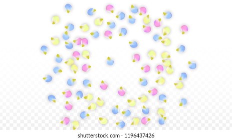 Vector Realistic Colorful Petals Falling on Transparent Background.  Spring Romantic Flowers Illustration. Flying Petals. Sakura Spa Design.  Blossom Confetti. Design Elements for  Wedding Decoration.