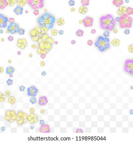Vector Realistic Colorful Petals Falling on Transparent Background.  Spring Romantic Flowers Illustration. Flying Petals. Sakura Spa Design.  Blossom Confetti. Design Elements for  Wedding Decoration.