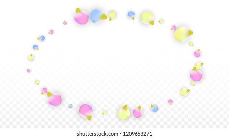 Vector Realistic Colorful Petals Falling on Transparent Background.  Spring Romantic Flowers Illustration. Flying Petals. Sakura Spa Design.  Blossom Confetti. Design Elements for  St. Valentine Day.