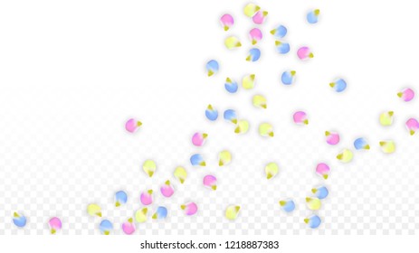 Vector Realistic Colorful Petals Falling on Transparent Background.  Spring Romantic Flowers Illustration. Flying Petals. Sakura Spa Design.  Blossom Confetti. Design Elements for  Poster Design. 