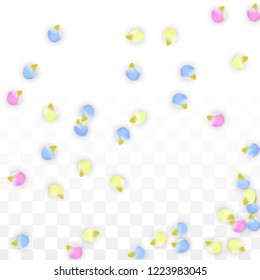 Vector Realistic Colorful Petals Falling on Transparent Background.  Spring Romantic Flowers Illustration. Flying Petals. Sakura Spa Design.  Blossom Confetti. Design Elements for  Wedding Decoration.