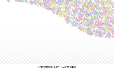 Vector Realistic Colorful Petals Falling on Transparent Background.  Spring Romantic Flowers Illustration. Flying Petals. Sakura Spa Design.  Blossom Confetti. Design Elements for  Wedding Decoration.