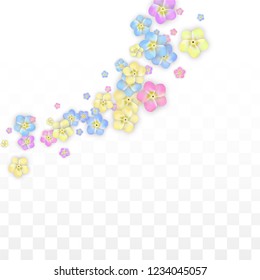 Vector Realistic Colorful Petals Falling on Transparent Background.  Spring Romantic Flowers Illustration. Flying Petals. Sakura Spa Design.  Blossom Confetti. Design Elements for  Wedding Decoration.