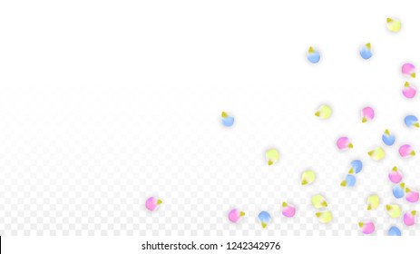 Vector Realistic Colorful Petals Falling on Transparent Background.  Spring Romantic Flowers Illustration. Flying Petals. Sakura Spa Design.  Blossom Confetti. Design Elements for  St. Valentine Day.
