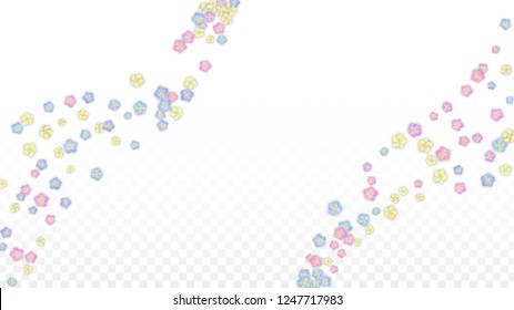 Vector Realistic Colorful Petals Falling on Transparent Background.  Spring Romantic Flowers Illustration. Flying Petals. Sakura Spa Design.  Blossom Confetti. Design Elements for  Mother's Day.